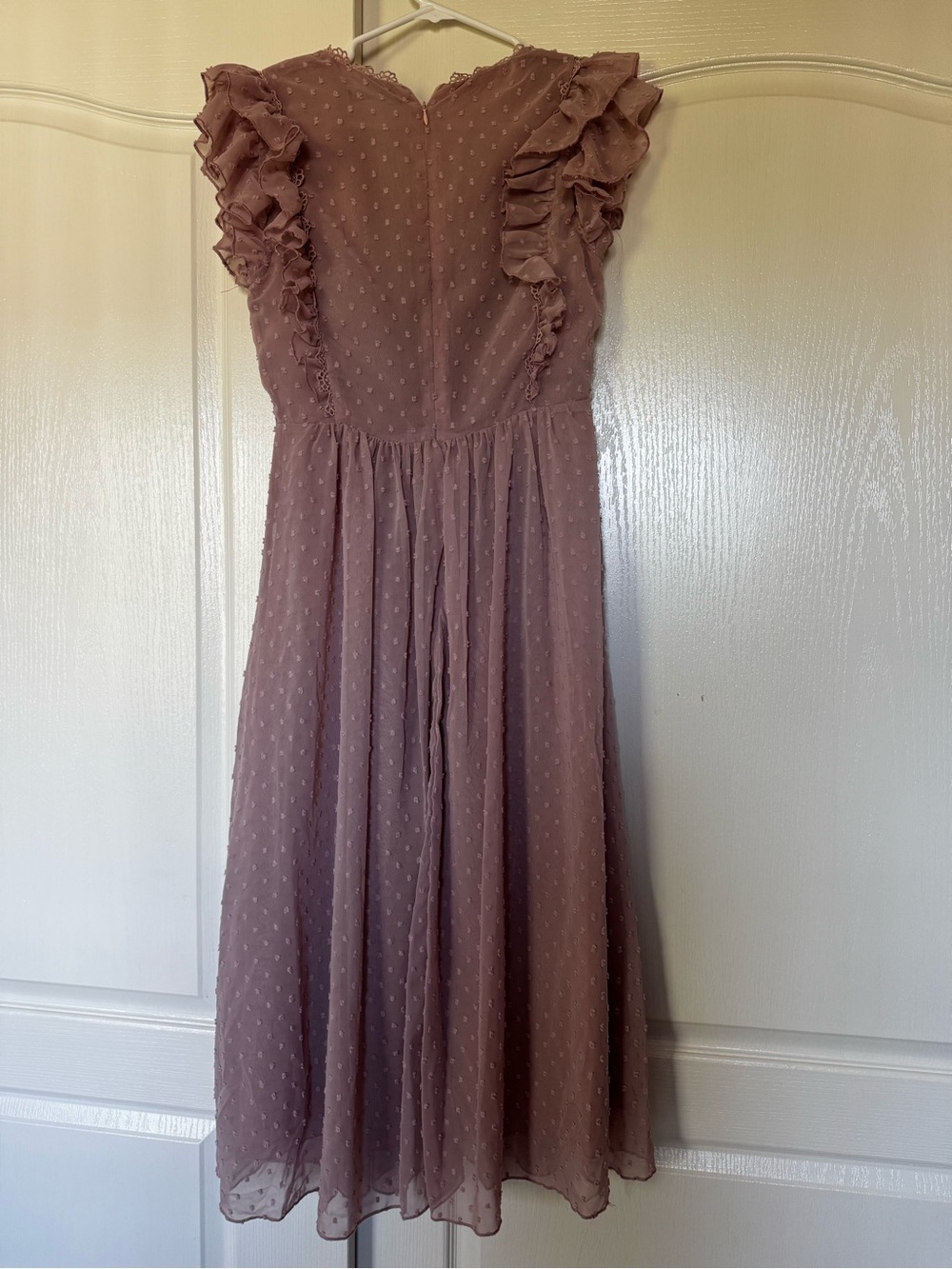 SHEIN Dusty Rose Ruffle Swiss Dot Chiffon Dress